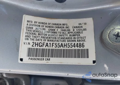 2010 Honda Civic Lx from USA, damaged, VIN 2HGFA1F55AH554486